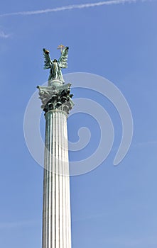 Archangel Gabriel statue on the Heroes square in Budapest.