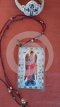 Archangel Gardian icon with Christian necklace photo