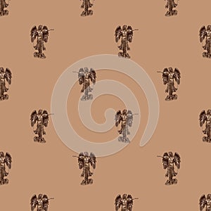 Archangel Michael seamless pattern on a beige background