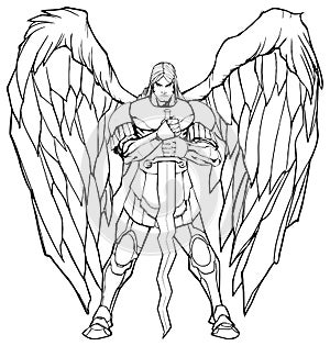 Archangel Michael Standing Line Art