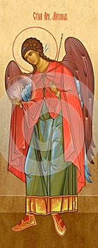 Archangel Mihail, in full rotation, for a number of deisus, Orthodox icon, made in the Canon, on a gold background. photo