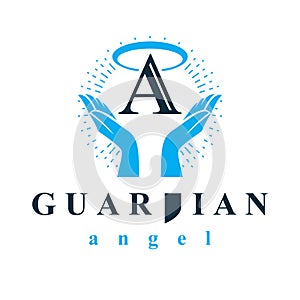Archangel vector conceptual symbol for use in catechesis organizations.
