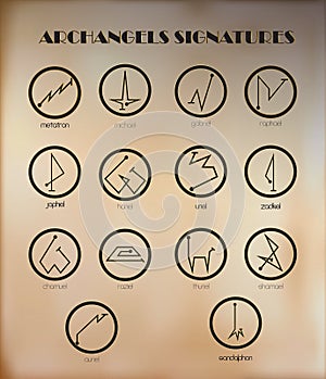 Archangels Seals, Angelic Sigils, Signatures, Runes, old paper
