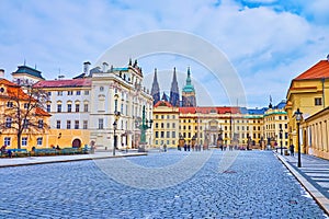 Archbishop`s Palace and Prague Castle buildings, Hradcany, Prague, Czech Republic