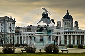 Archduke Charles Statue with Museum of Art History in Vienna photo