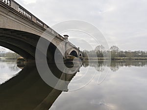 Arched bridge across the River Trent in Gunthorpe on a cold winter day