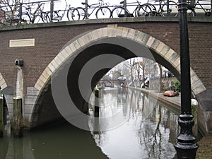 An arched bridge over an old canal in Utrecht, The Netherlands