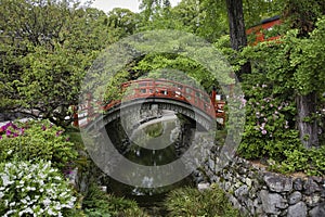 An arched bridge of Shimogamojinjya shrine.   Kyoto Japan