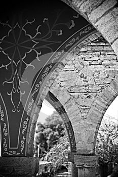 Arched columns in old castle photo