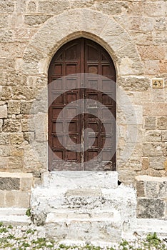 Arched door and Cobbled Street old town Rhodes