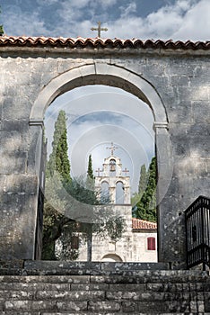 The arched entrance and steps,St George Church,Podgorica,Montenegro