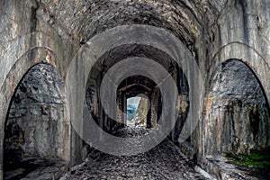 Arched entrance to Rozafa Castle in Shkodra, Albania