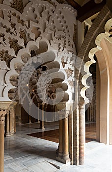 Arched gallery in Aljaferia Palace, Zaragoza, Spain