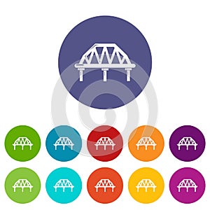 Arched train bridge icons set vector color