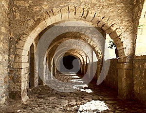 Arched tunnel of ancient fortress