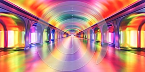 Arched tunnel with a radiant gradient of colors creating an immersive visual experience photo