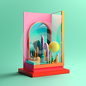 Arched windows in fantasy concept in trending color palette for advertising with Generative AI