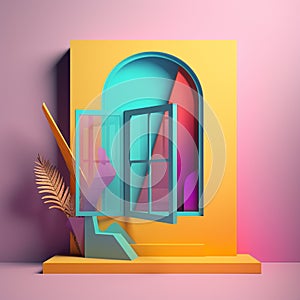 Arched windows in fantasy concept in trending color palette for advertising with Generative AI