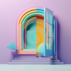 Arched windows in fantasy concept in trending color palette for advertising with Generative AI