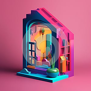 Arched windows in fantasy concept in trending color palette for advertising with Generative AI