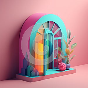 Arched windows in fantasy concept in trending color palette for advertising with Generative AI