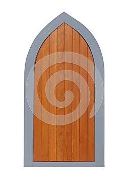 Arched wooden door isolated.