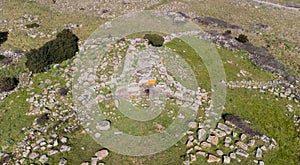 Archeological ruins of Nuragic necropolis Giants Tomb of S’omu de S’orcu - Tomba di Giganti Omu de Orcu