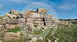 Archeological ruins of Nuragic necropolis Giants Tomb of Sâ€™omu de Sâ€™orcu