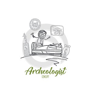 Archeologist concept. Hand drawn isolated vector