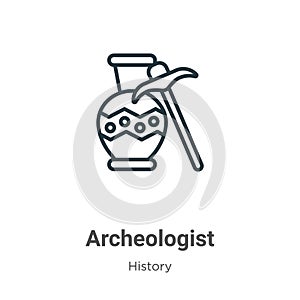 Archeologist outline vector icon. Thin line black archeologist icon, flat vector simple element illustration from editable history