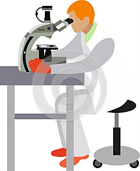 Archeologist working with microscope at laboratory vector icon isolated on white