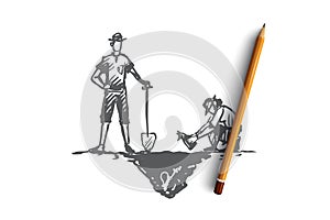 Archeology, ancient, luck, artifacts, fossil concept. Hand drawn isolated vector.