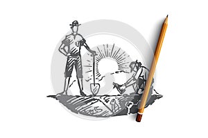 Archeology, ancient, luck, artifacts, fossil concept. Hand drawn isolated vector.