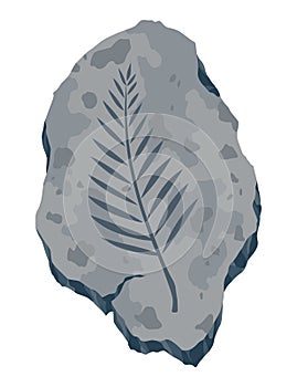 Archeology fossil stone with print of extinct plants. Archeology and paleontology. Cartoon vector illustration photo