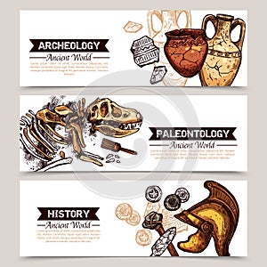 Archeology Horizontal Sketch Colored Banners