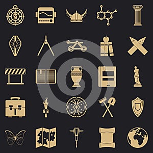 Archeology icons set, simple style