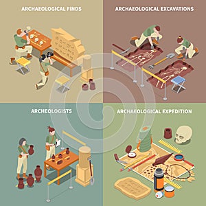 Archeology Isometric Concept Icons Set