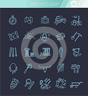 Archeology line icons set