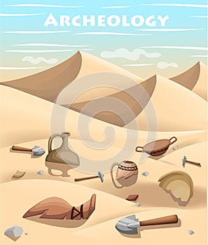 Archeology and paleontology concept archaeological excavation Web site page and mobile app design element. ancient history