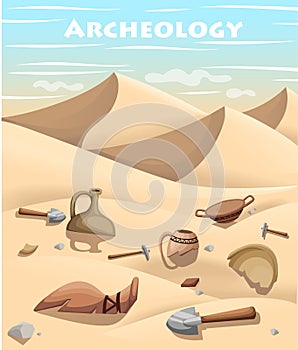 Archeology and paleontology concept archaeological excavation Web site page and mobile app design element. ancient history photo