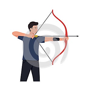 Archer aiming with a bow in a flat design style vector illustration