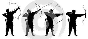 Archer, bowman silhouette set vector.