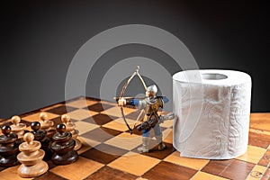 Conceptual image representing egoism and avarice during coronavirus or 2019-ncov crisis in a chessboard photo