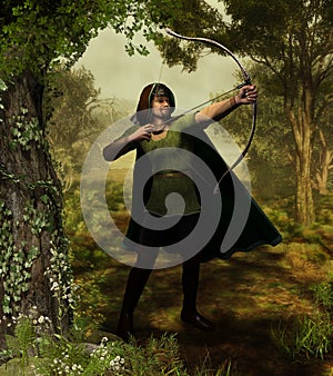 Archer Outlaw Robin Hood in Forest