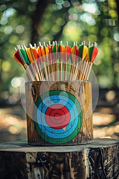 Archer s quiver stocked with arrows symbol of preparedness and equipment for summer olympic games