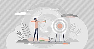 Archery as aim arrows accuracy sport and target reaching tiny person concept photo