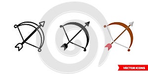 Archery or bow icon of 3 types. Isolated vector sign symbol.