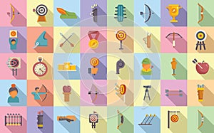 Archery competition icons set flat vector. Target archery