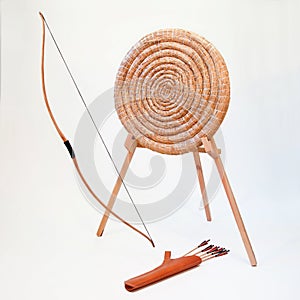Archery equipment on white background
