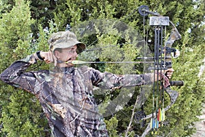 Archery hunter with bow